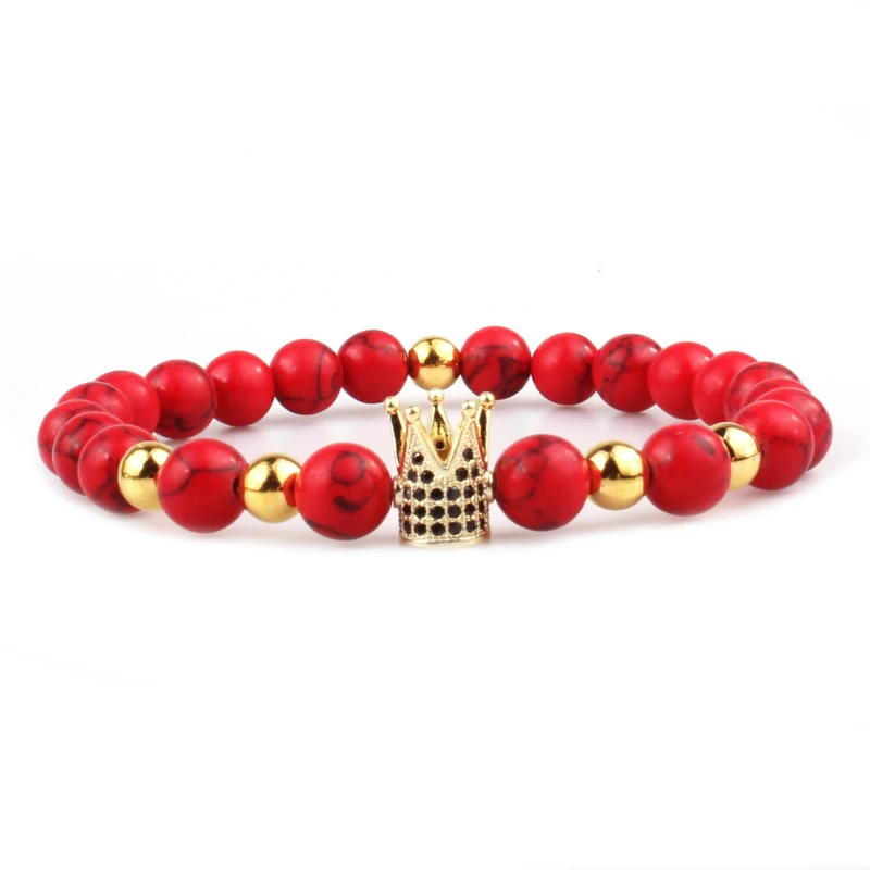 

Charm Bracelet Red Turquoise Crown CZ Bracelet For Man, Picture