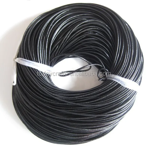 

1.5mm 2mm Hot sale genuine round black metallic leather cord for jewelry