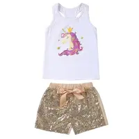 

unicorn party set newborn baby clothing girl summer clothes set with sequin shorts