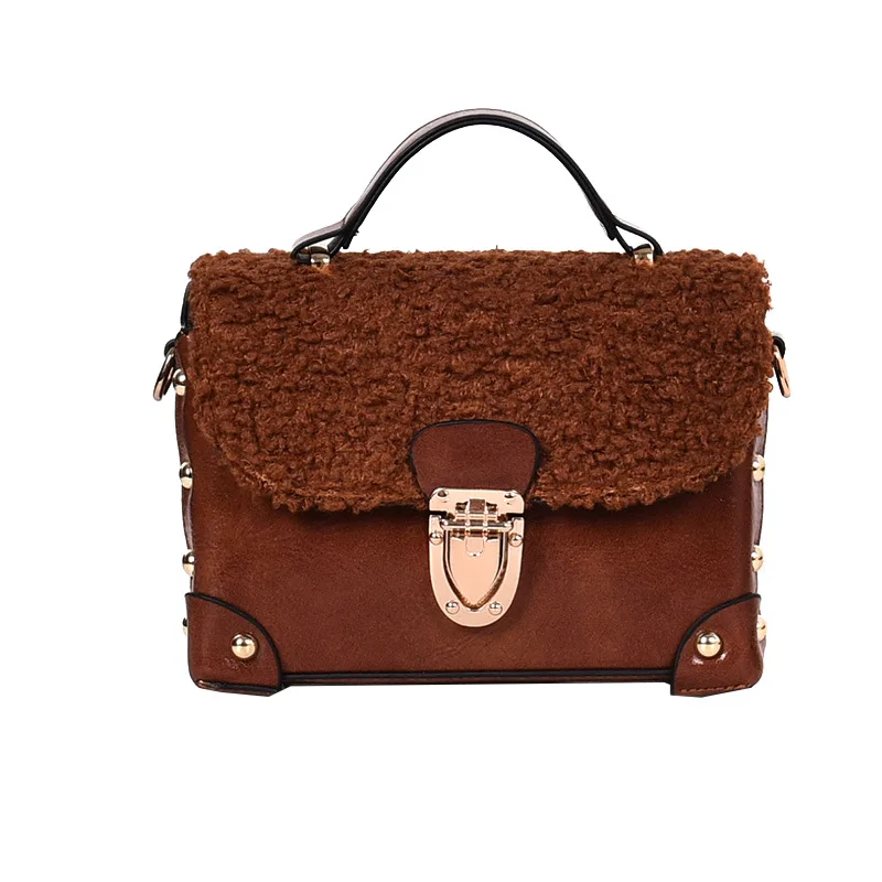

2018 winter fashion square suede clutch bag designer plush lady women handbag
