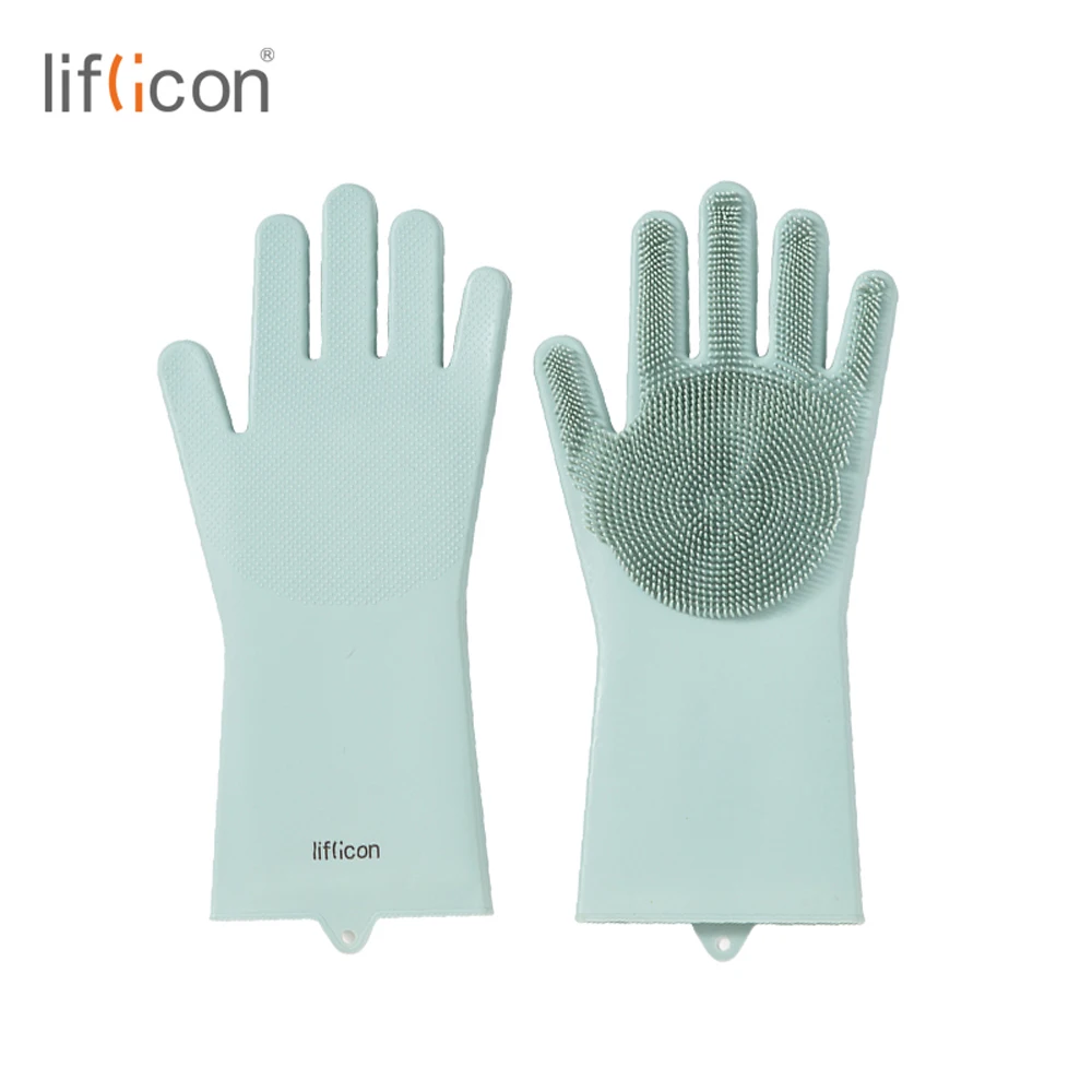 

liflicon Silicone Gloves Heat Resistant Silicone Scrubber Brush Kitchen Cleaning Gloves Dishwasher Safe Gloves For Multi Purpose, Blue;pink;white