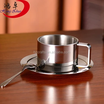 Coffee Mug Stainless Steel Cup Saucer Set With Plate And Coffee Mug Stainless Steel Cup Saucer Set With Plate And Spoon