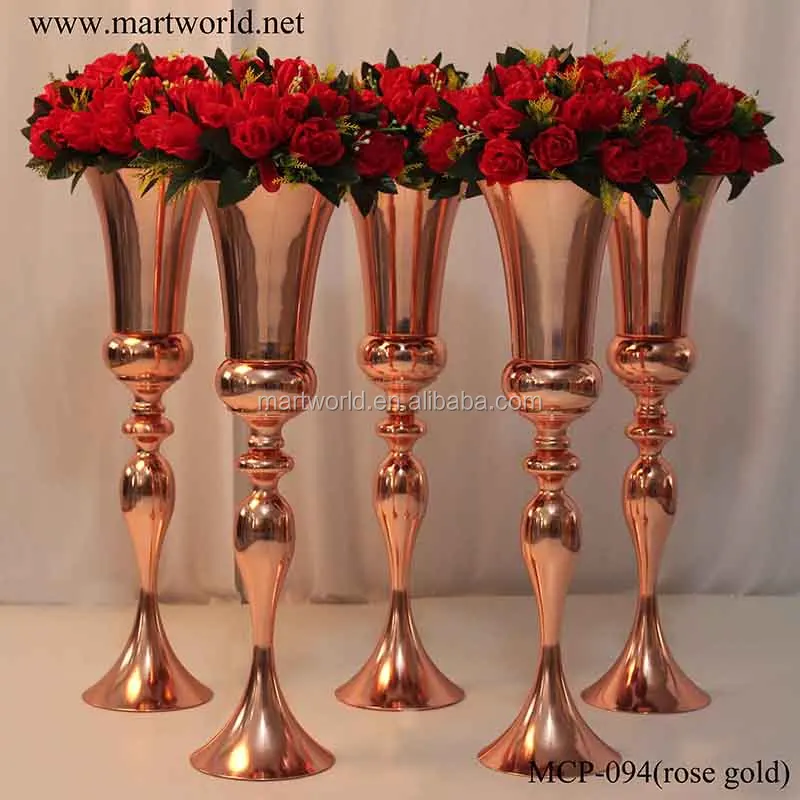 2020 New Design Metal Rose Gold Vase With Wedding Centerpiece For