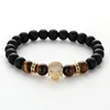 2020 European Luxury Black Matte Onyx Beads CZ Skull Head Bracelet Natural Tiger Eye Stone Beads Skull Head Bracelet