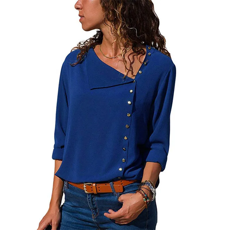 

2019 Wholesale Fashion Women Blouses Long Sleeve Button Solid Office Plus Size Casual Ladies Tops, Colors