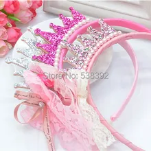 Růžová holčičí čelenka s princeznovskou korunkou s kamínky na Aliexpress