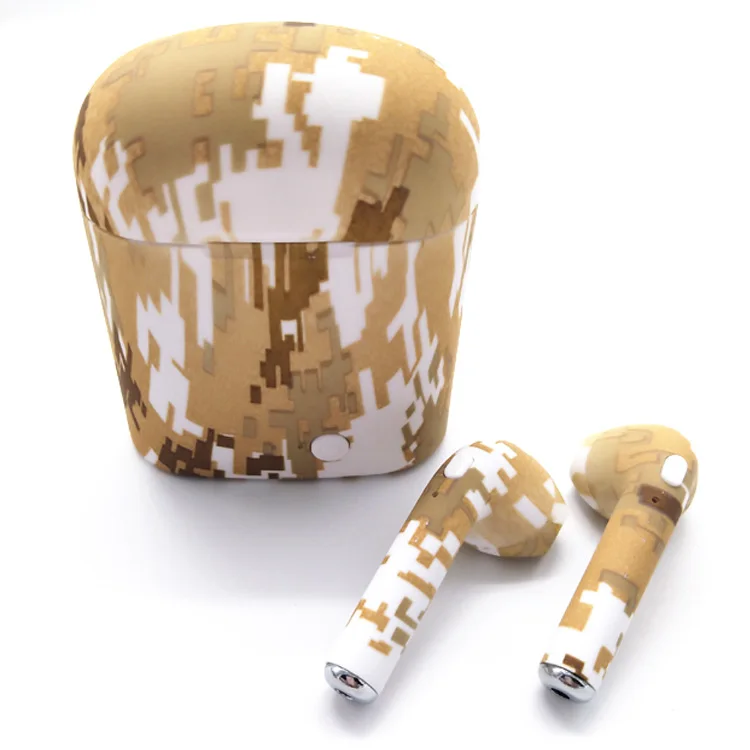 Custom Earpod Wireless Microphone Headset Colorful Camouflage Sport Wireless Earbuds