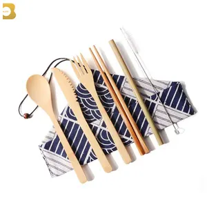 Image of Logo customized support Amazon best seller outdoor portable bamboo travel cutlery set