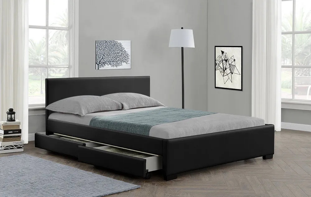 4 Drawer Storage Black Leather Bed Buy Leather Beds With Drawers