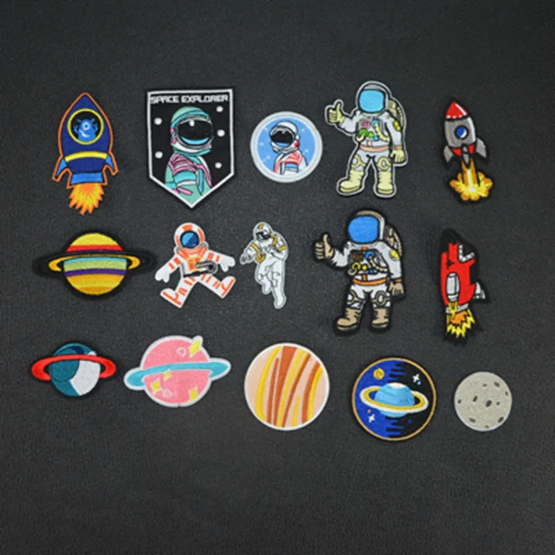 

Stock Iron On Patches Space Explorer embroidery shoulder patches, Custom color