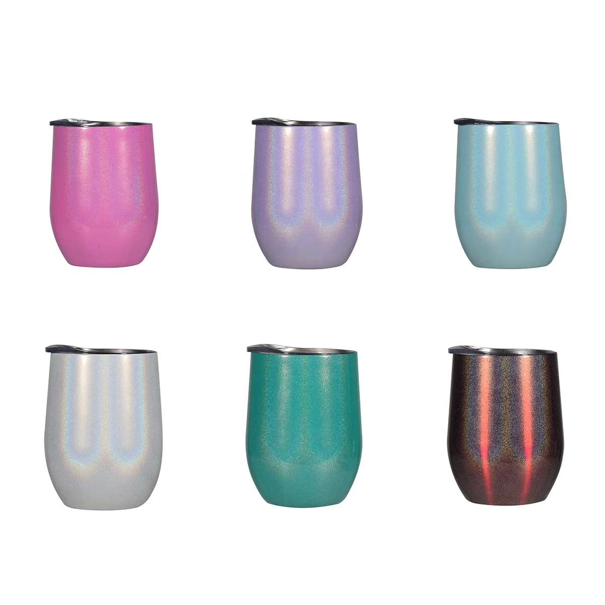 

12 oz rainbow shinny stainless steel double wall wine tumblers insulated water cups wine tumbler with lids