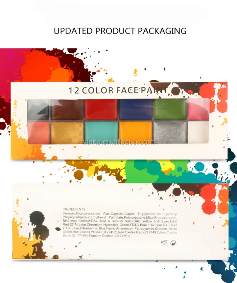 Professional 12 Color Palette Best Face Painting Party Kits and Cosplay Body Paint Set