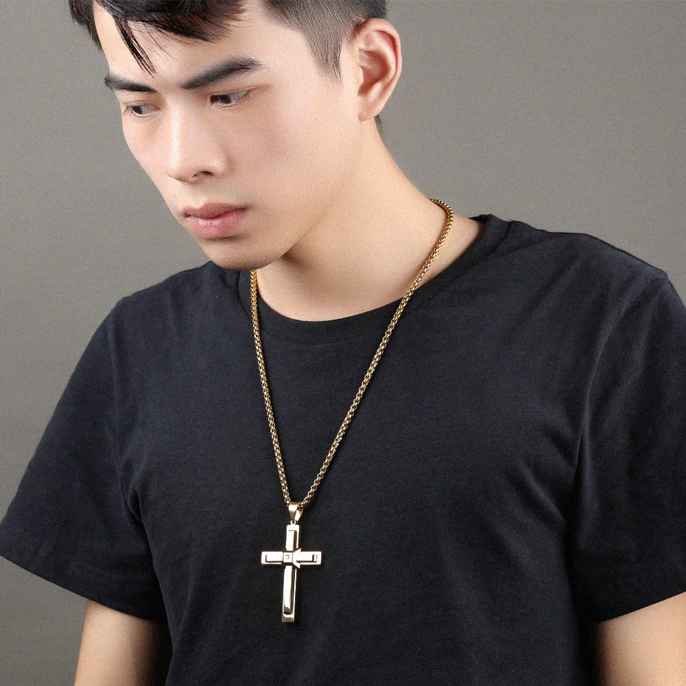 Wholesale Most Popular Western Simple Silver Charm Cross Design Mens Necklace Chain