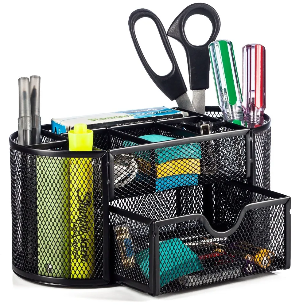 Office Supply Black Desktop Metal Mesh 2 Piece Desk Supply Caddy And 3