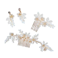 

Ins Hot Handmade Ceramic Flower Tiny Beads Crystal Bridal Girls' Earring Hair Comb Wedding Jewellery Hair Accessories Women