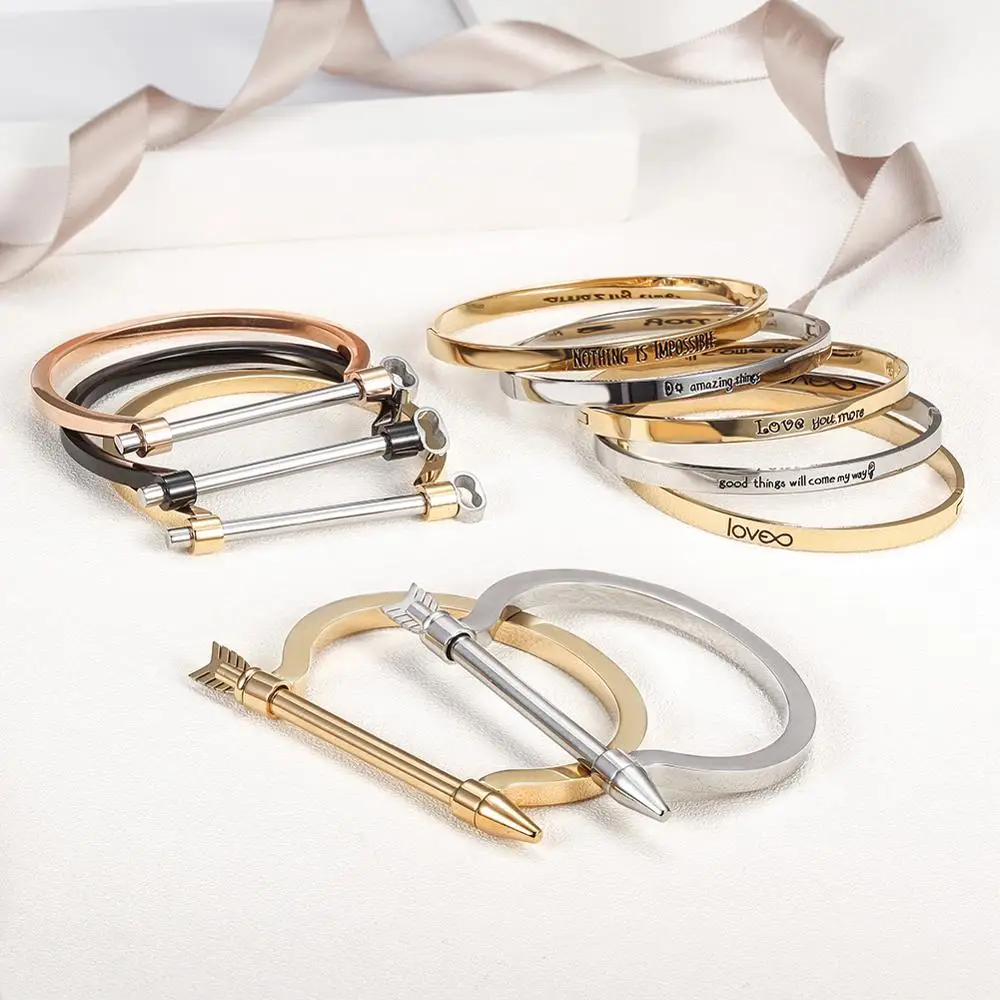 

2017 hot new design fashion high polished 18K gold plated stainless steel dubai gold bracelet arrows charm bracelet bangles