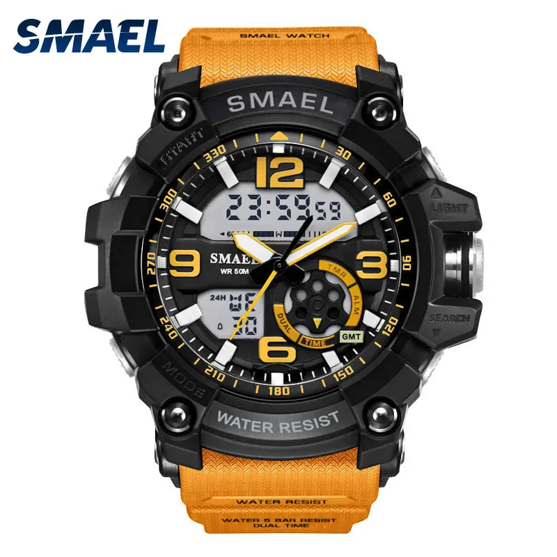 

SMAEL 1617 outdoor army mens watch digital leisure trend fashion wrist watch, Orange;blue;black;gold;red blue;army green