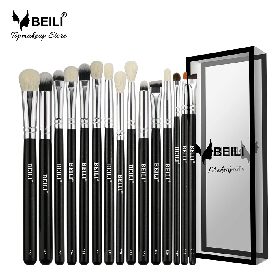 

USA Free Shipping BEILI 15 PCS Professional Black Makeup Brushes Set Kits Wood Handle Box Packing Accept Private Label Customize