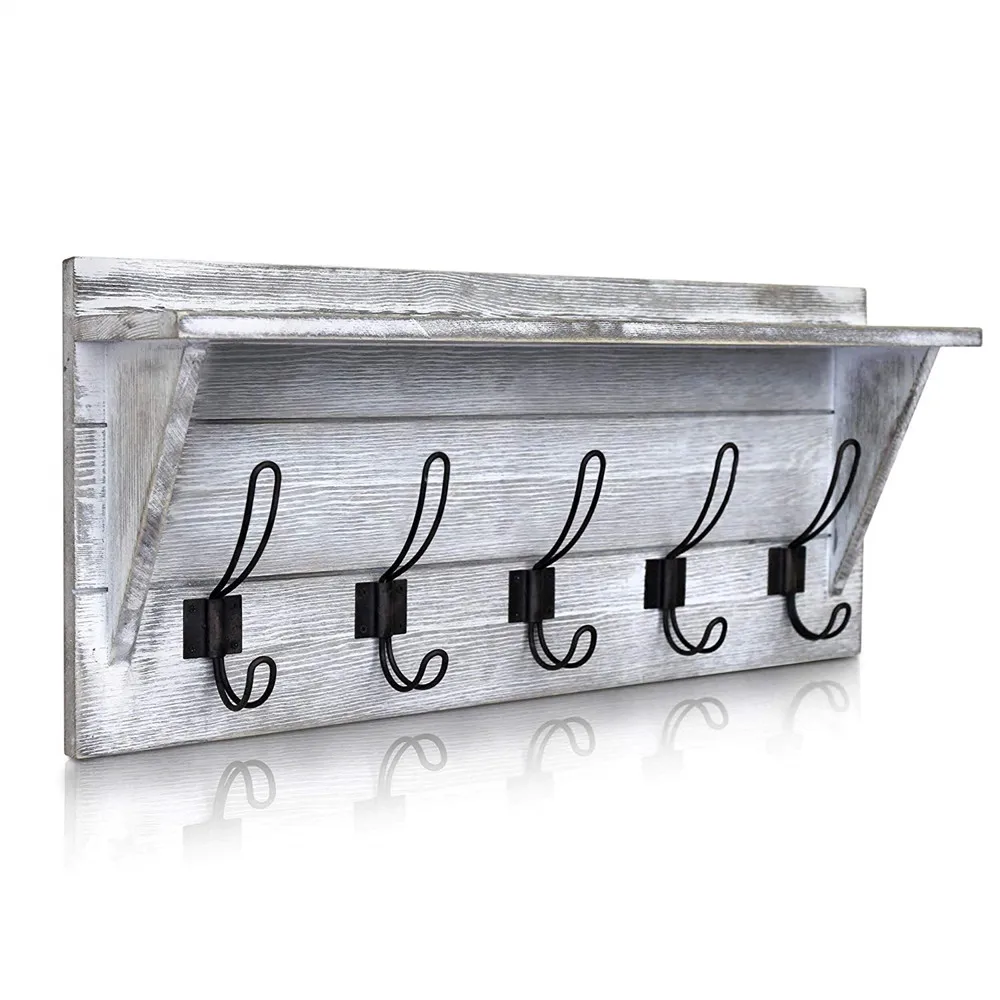 
Rustic Wall Mounted Coat Rack Shelf 