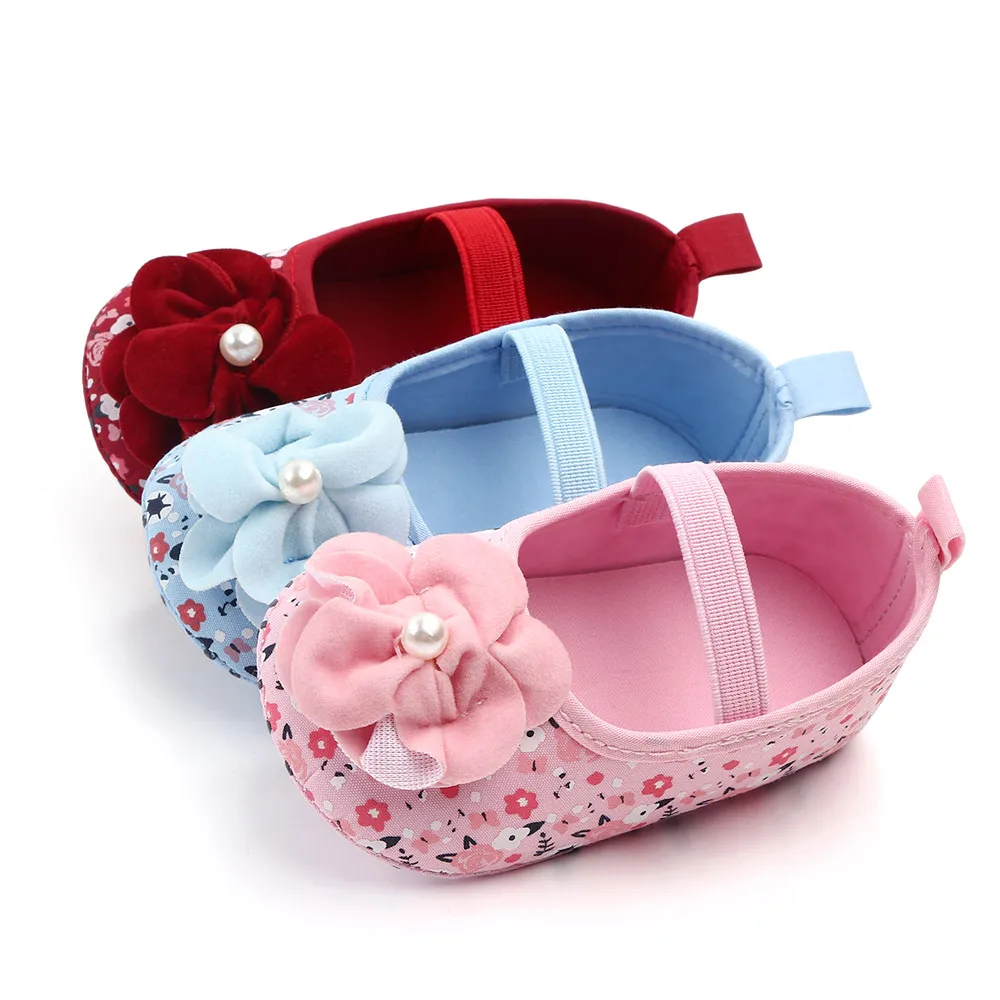 

Hot selling flower printing soft sole cotton baby shoes for girls, Pink/red/blue