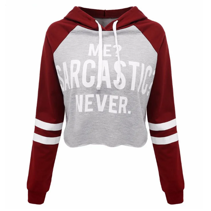 

Women Stripe Letter Printing Long Sleeve Splicing Short Crop Top Pullover Hoodie, Picture