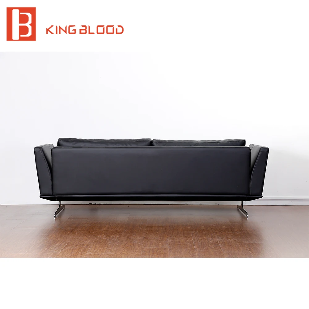 Gaya Amerika Hitam Italia Nappa Kulit Asli Sofa Set Desain Ruang