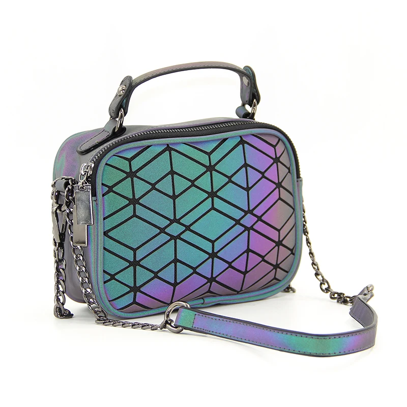 

Fashion Luminous PU Geometric Handbag for Women 2019 Hot Sell Chain Shoulder Bags Ladies Folding Handbags