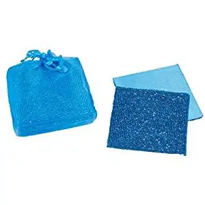 Turquoise Blue Beaded Square Satin Backed Coasters, Set of 6 in Organza Gift Bag