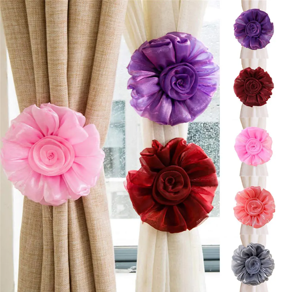 1Pcs Window Magnetic Flower Curtain Tieback Clip-on Rose Flower Tie Holder Decor 