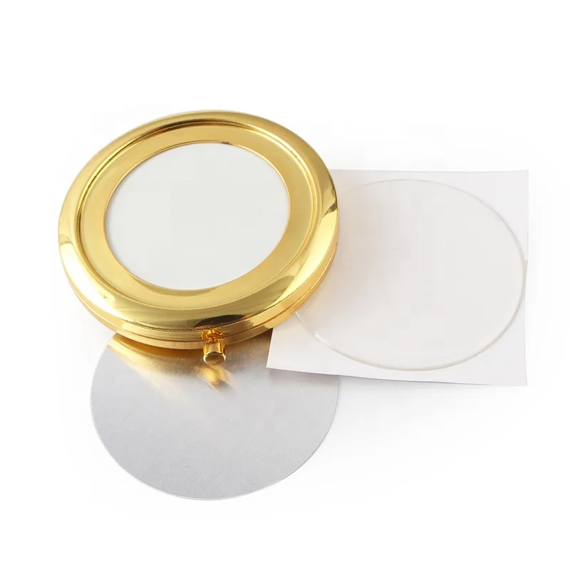 

Wholesale High Quality Hollow Round Bright Gold Metal Pocket Mirror With Epoxy Sticker/Metal Disc