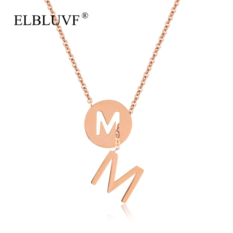 

ELBLUVF Free Shipping Stainless Steel Rose Gold Plated Circular M Shape Lariat Pendant Necklace