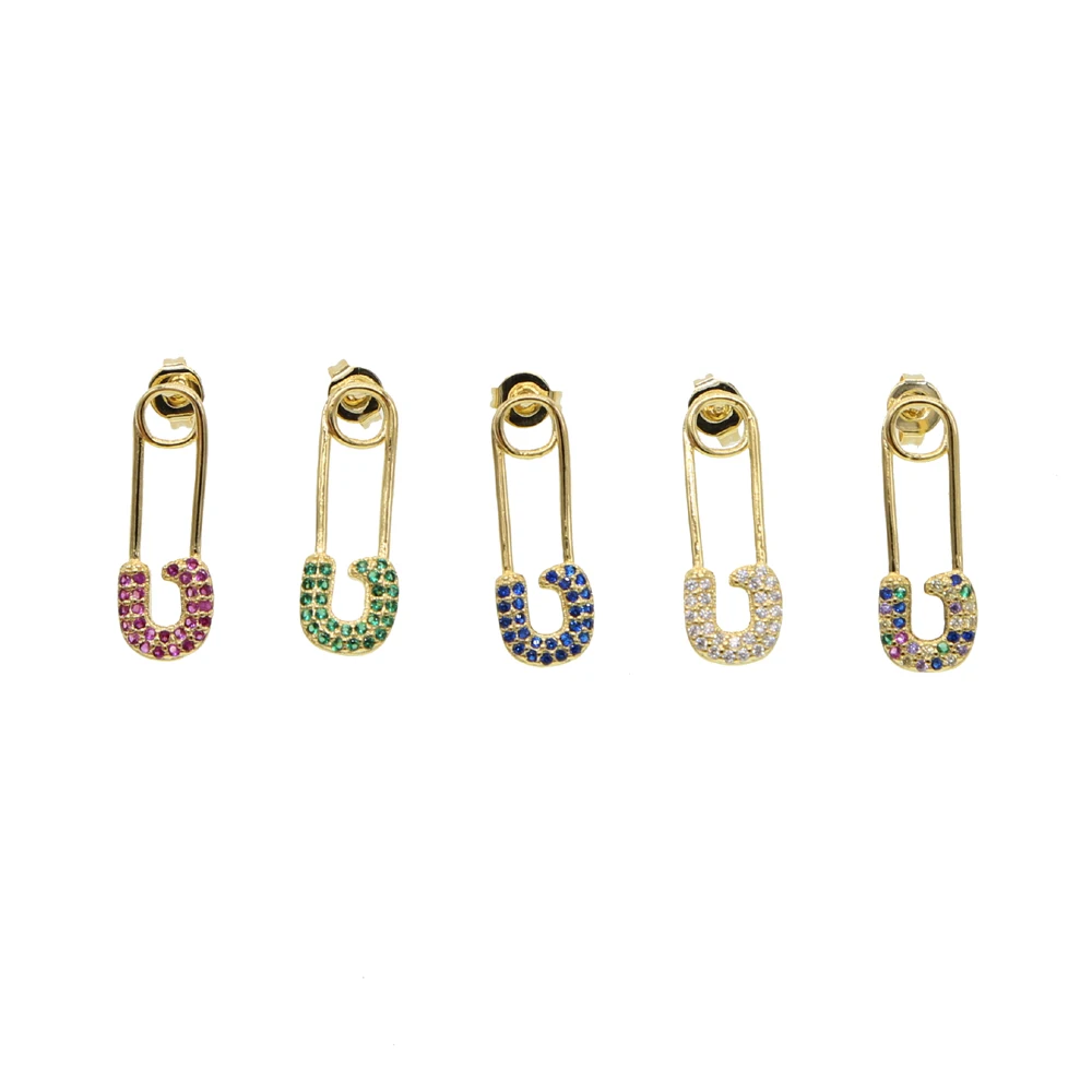 

Gold plated simple women jewelry paperclip safety pin stud earring, Picture