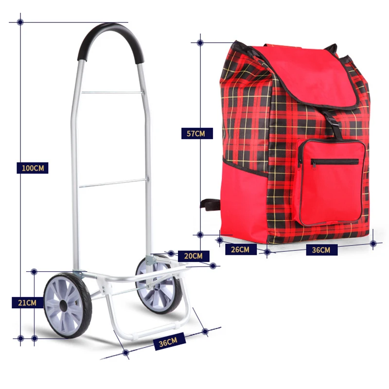 Lightweight Plaid Oxford Foldable Shopping Trolley Bag With Wheels