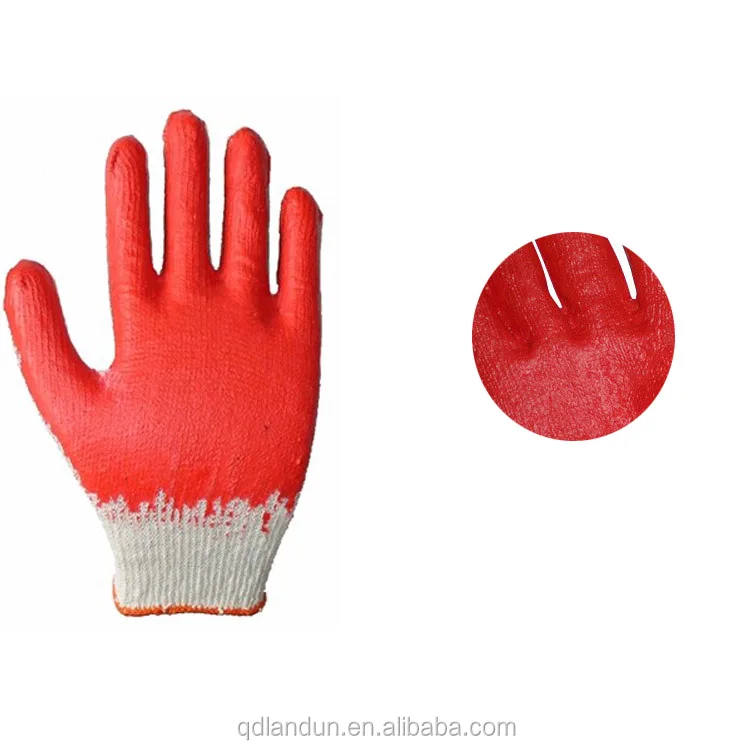 Hot Selling Cheap Cotton Knitted Gloves Red Rubber Palm Latex Coated
