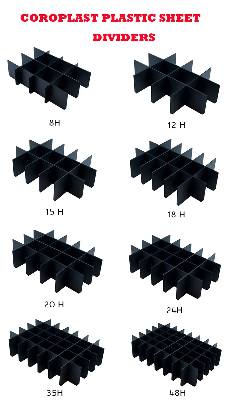 18h Compartments Black Pp Material Corrugated Plastic Pallet Divider