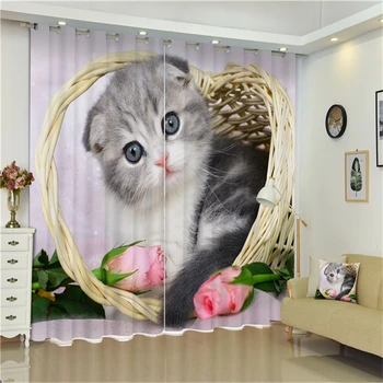Curtain Luxury Beautiful 3d Printed Cute Cat Series Beaded Double