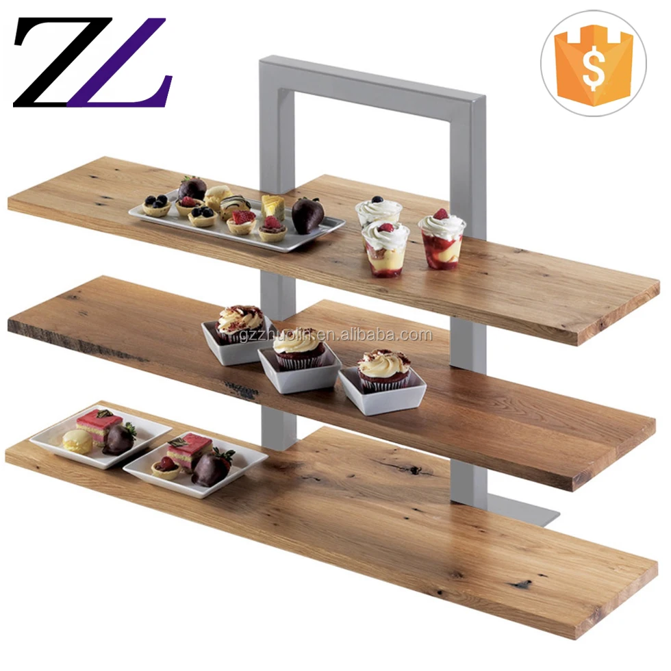 Catering Decorations 3 Tier Rectangular Wooden Serving Cupcake Platter