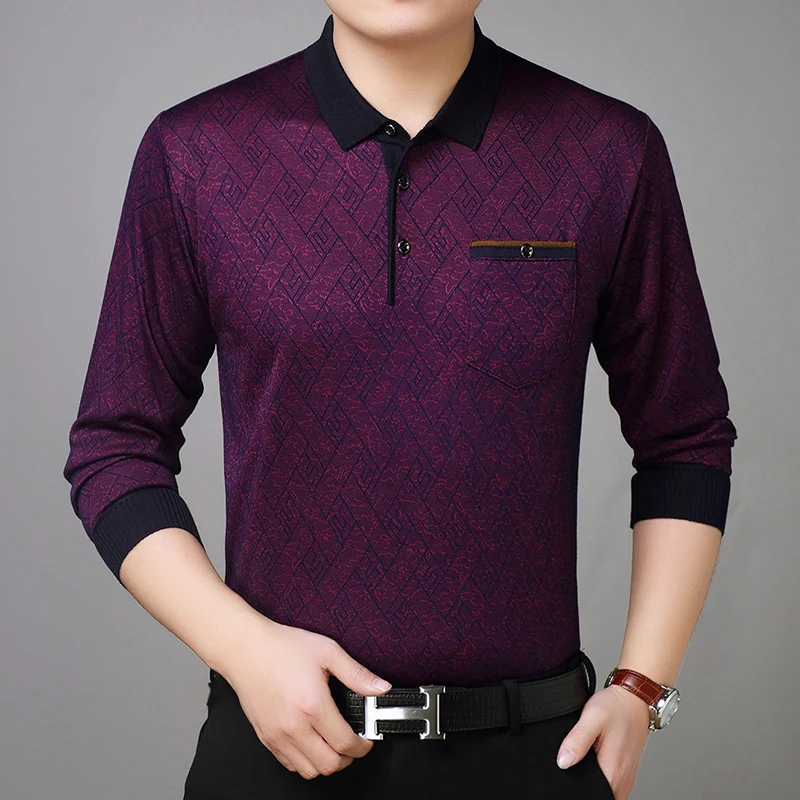 

Wholesale middle age old man mercerized cotton long sleeve knitted long shirt