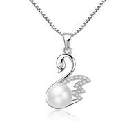 

BAGREER P1814 2019 pure 925 Sterling Silver elegant swan pearl pendant necklace animal jewelry