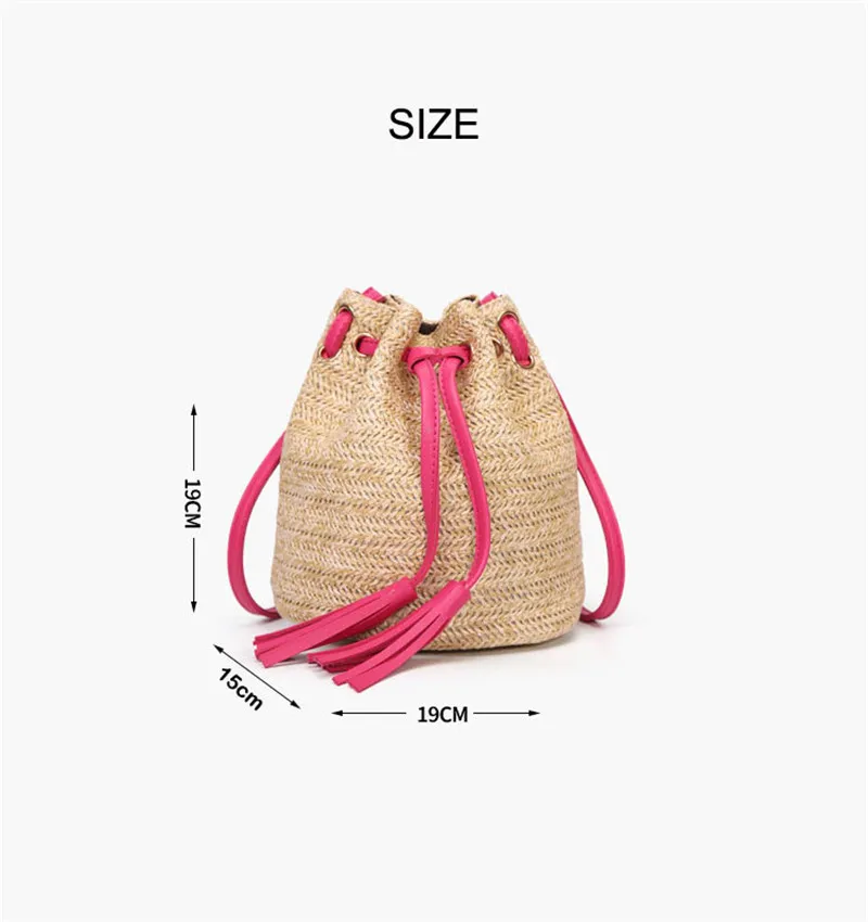 Wholesale Girls Natural Straw Bucket Beach Bag Straw Crossbody Bag