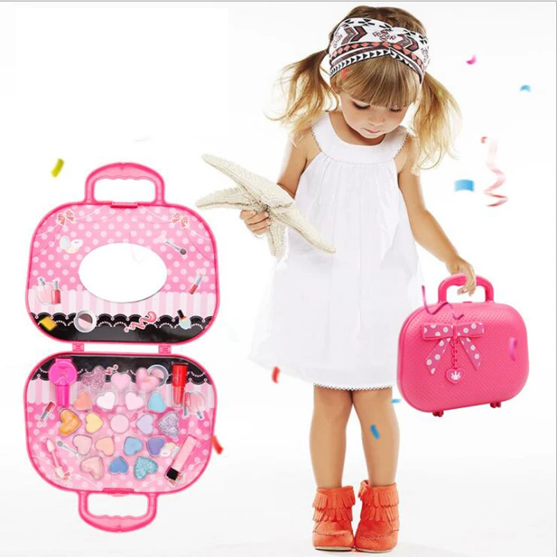 

Kids Cosmetics Makeup Box Princess Set Washable Safety Lipstick Nail Polish Girl Toy girl's DIY makeup kit, Mutil-color