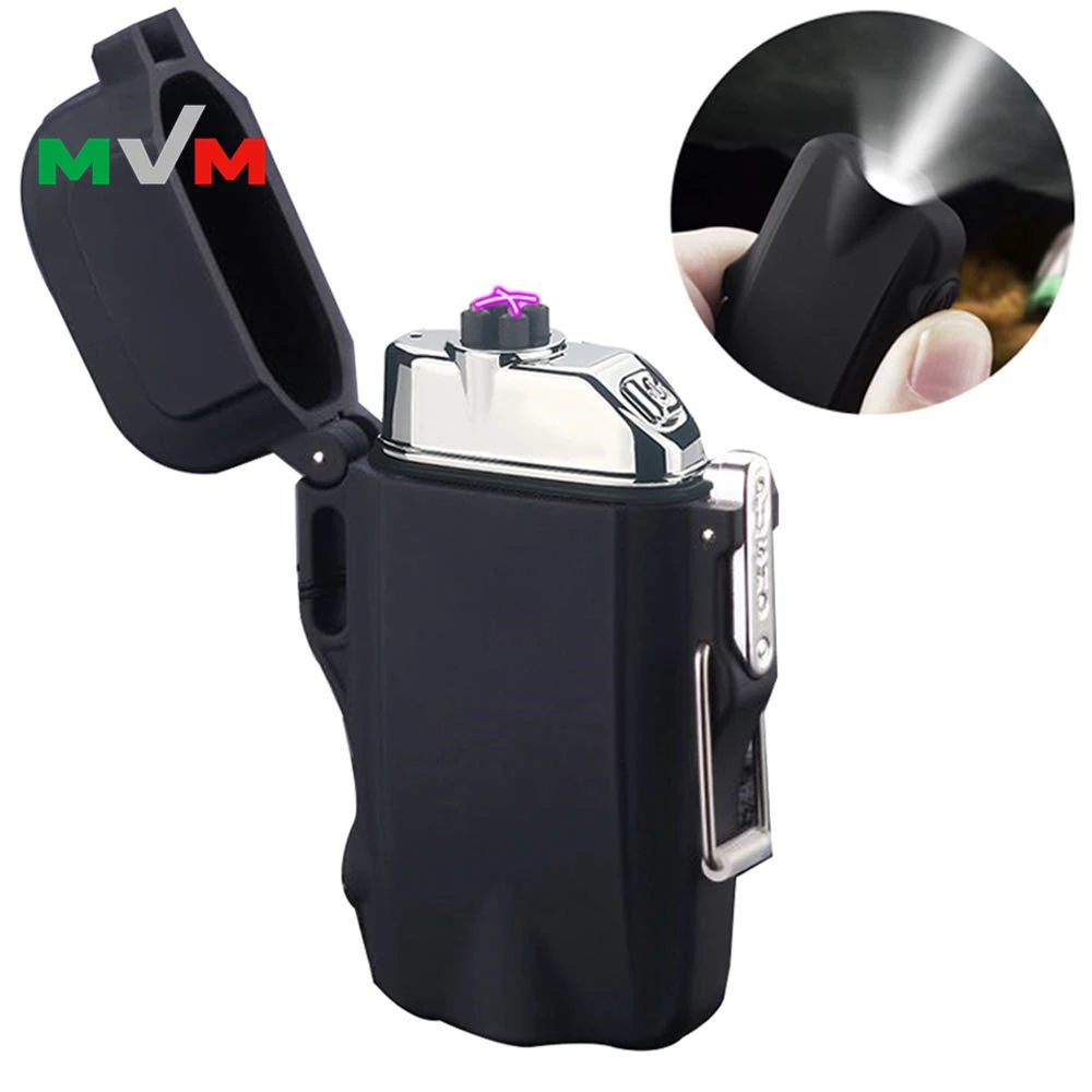 MLT209 USB Rechargeable Custom Flameless Waterproof Electric Lighter with Flashlight, Camping Hiking Outdoor Survival Lighter