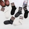Wholesale two bars color leopard socks in the tube personality tide custom women dress Socks