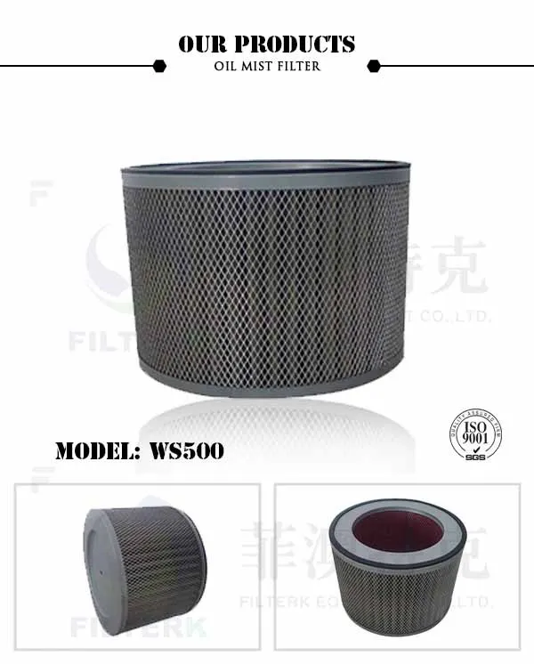 OM/WS500 Replace LNS Oil Mist Filter Element with 0.3u Porosity 350mm OD and 237mm ID for High Efficiency Oil Mist Removal