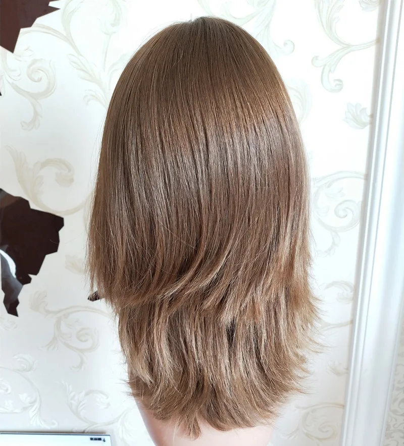 

In stock natural looking 18 inch multi-directional top European virgin hair Jewish Kosher wigs lace front