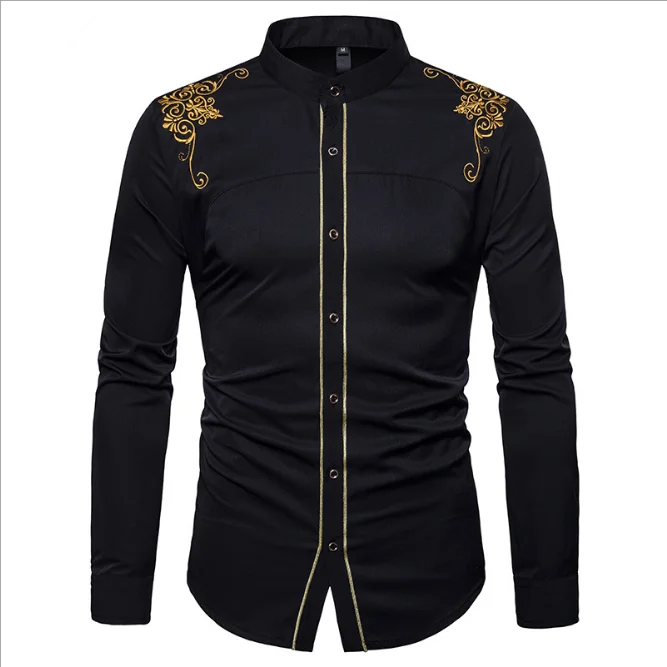 lx20618a western style fashion embroider men long sleeve clothes casual shirt