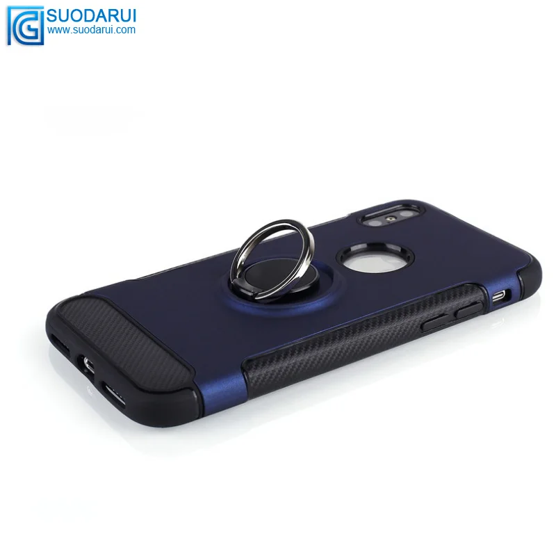 Anti-drop rotating ring bracket Car Magnetic Case for iPhone 360 protective Back carbon fiber cover
