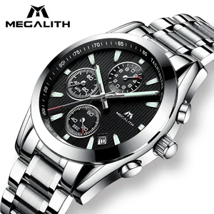 MEGALITH brand wholesale high quality classical dial leather band waterproof fashion japan quartz movement luminous wristwatch
