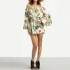 New off shoulder printed leaf pattern green Women Casual long sleeve Fashion Ladies Blouse