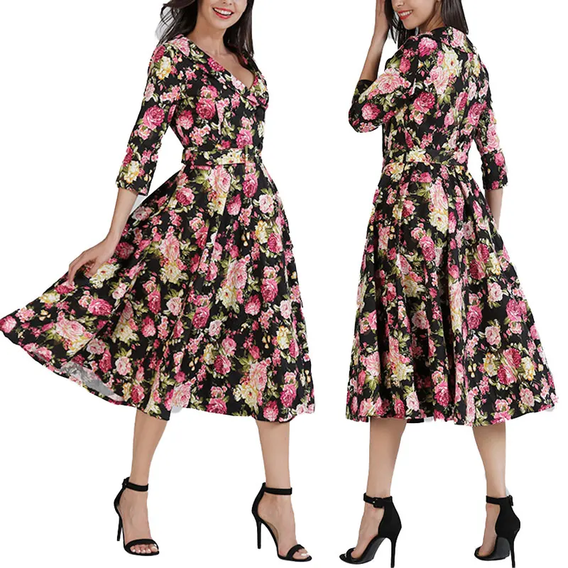 

80915-MX3 new design flare and fit floral printed dresses for girl